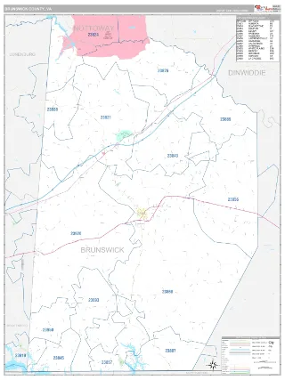 Brunswick County, VA Classic style ZIP Code wall map