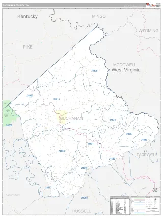 Buchanan County, VA Classic style ZIP Code wall map