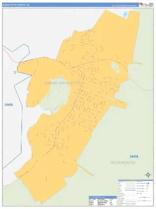 Buena Vista County, VA Business Reference style ZIP Code wall map