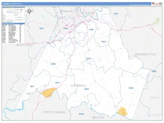 Campbell County, VA Business Reference style ZIP Code wall map