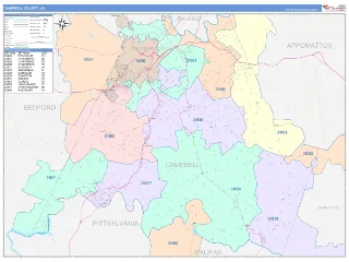 Campbell County, VA ColorCast style ZIP Code wall map