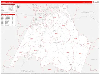 Campbell County, VA RedLine style ZIP Code wall map