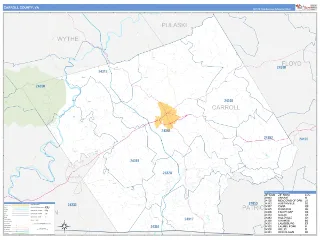 Carroll County, VA Business Reference style ZIP Code wall map