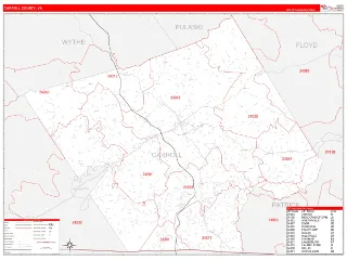 Carroll County, VA RedLine style ZIP Code wall map