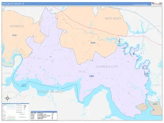 Charles City County, VA ColorCast style ZIP Code wall map