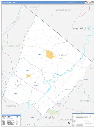 Clarke County, VA Business Reference style ZIP Code wall map