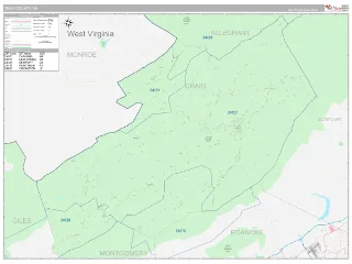 Craig County, VA Classic style ZIP Code wall map