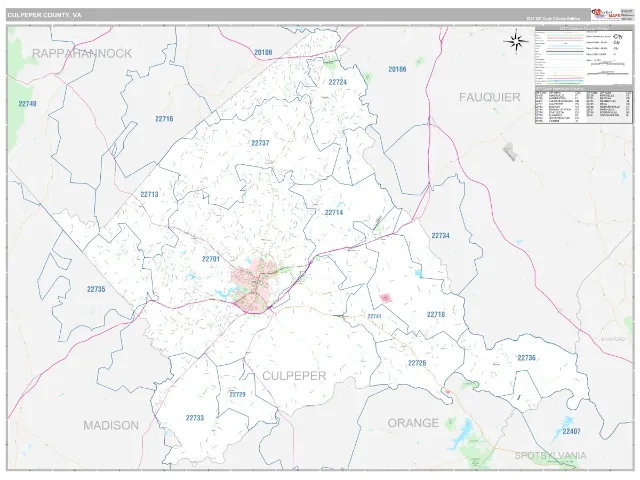 Culpeper County, VA ZIP Code Wall Map, Classic style
