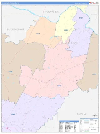 Cumberland County, VA ColorCast style ZIP Code wall map