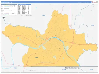 Danville County, VA Business Reference style ZIP Code wall map