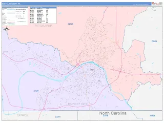Danville County, VA ColorCast style ZIP Code wall map