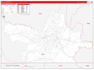 Danville County, VA RedLine style ZIP Code wall map