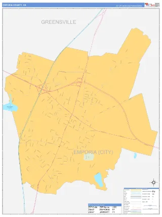 Emporia County, VA Business Reference style ZIP Code wall map