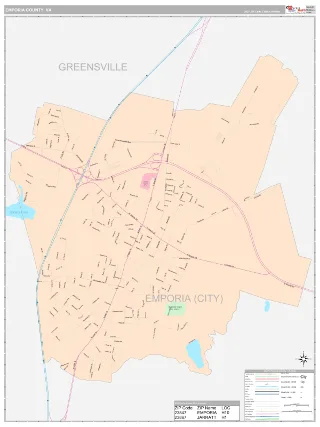 Emporia County, VA Classic style ZIP Code wall map