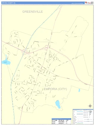 Emporia County, VA ColorCast style ZIP Code wall map
