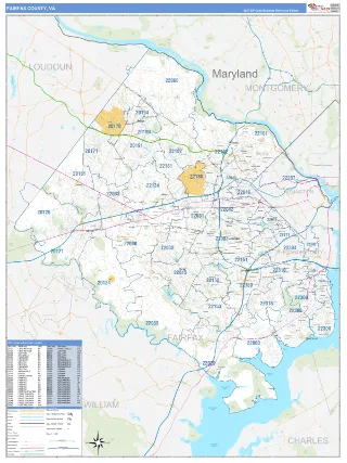 Fairfax County, VA Business Reference style ZIP Code wall map