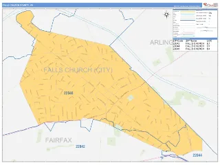 Falls Church County, VA Business Reference style ZIP Code wall map