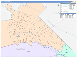 Falls Church County, VA ColorCast style ZIP Code wall map