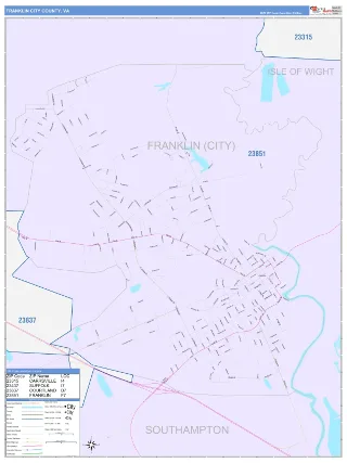 Franklin City County, VA ColorCast style ZIP Code wall map