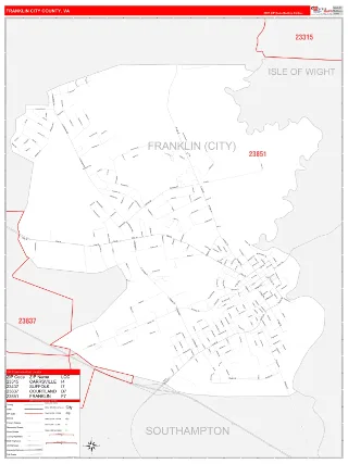 Franklin City County, VA RedLine style ZIP Code wall map