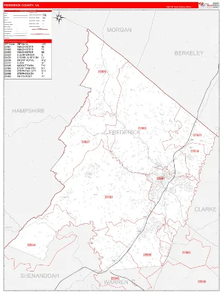 Frederick County, VA RedLine style ZIP Code wall map