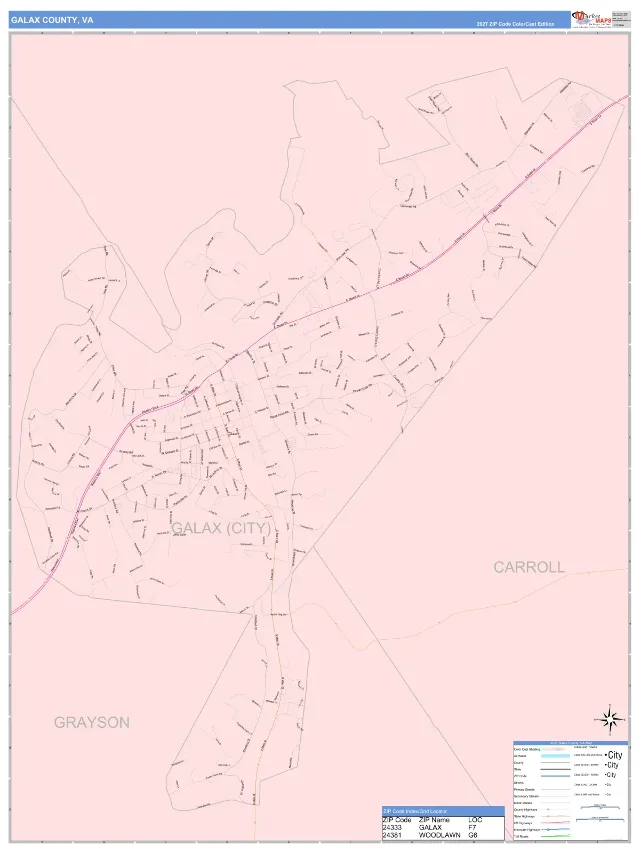 Galax County, VA ZIP Code Wall Map, ColorCast style