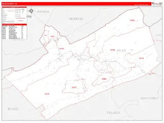 Giles County, VA RedLine style ZIP Code wall map