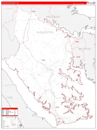 Gloucester County, VA RedLine style ZIP Code wall map