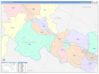 Goochland County, VA ColorCast style ZIP Code wall map