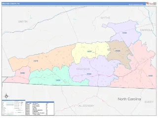 Grayson County, VA ColorCast style ZIP Code wall map