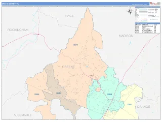 Greene County, VA ColorCast style ZIP Code wall map