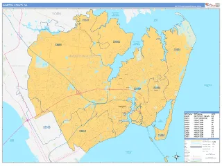 Hampton County, VA Business Reference style ZIP Code wall map