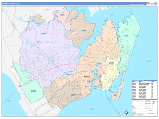 Hampton County, VA ColorCast style ZIP Code wall map