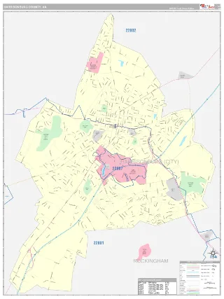 Harrisonburg County, VA Classic style ZIP Code wall map