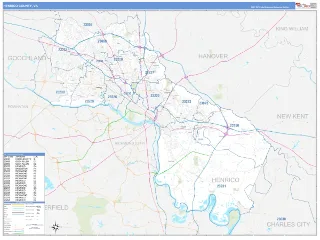 Henrico County, VA Business Reference style ZIP Code wall map