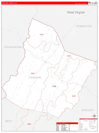 Highland County, VA RedLine style ZIP Code wall map