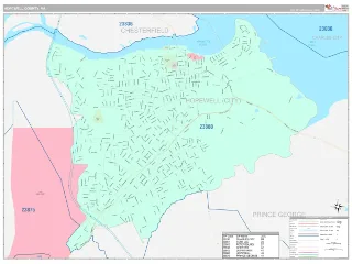 Hopewell County, VA Classic style ZIP Code wall map