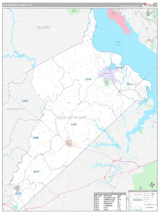 Isle of Wight County, VA Classic style ZIP Code wall map