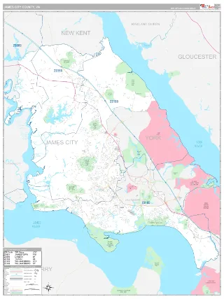 James City County, VA Classic style ZIP Code wall map