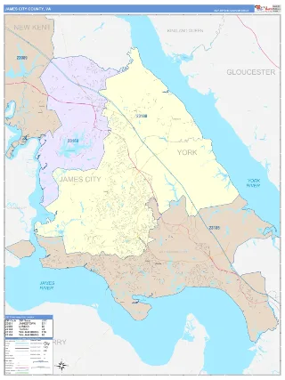James City County, VA ColorCast style ZIP Code wall map