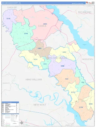 King and Queen County, VA ColorCast style ZIP Code wall map