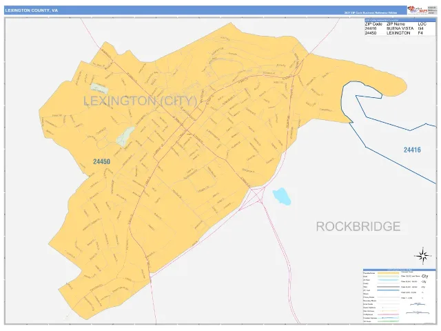 Lexington County, VA ZIP Code Wall Map, Business Reference style