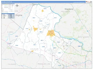 Loudoun County, VA Business Reference style ZIP Code wall map