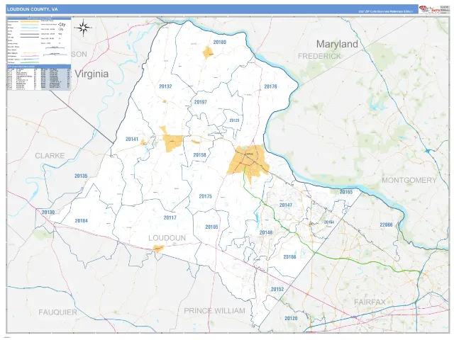 Loudoun County, VA ZIP Code Wall Map, Business Reference style