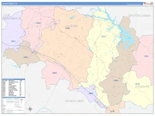 Louisa County, VA ColorCast style ZIP Code wall map