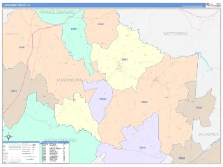 Lunenburg County, VA ColorCast style ZIP Code wall map