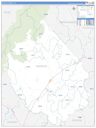 Madison County, VA Business Reference style ZIP Code wall map