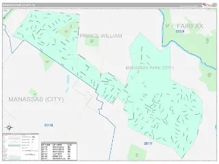 Manassas Park County, VA Classic style ZIP Code wall map