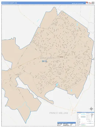 Manassas County, VA ColorCast style ZIP Code wall map