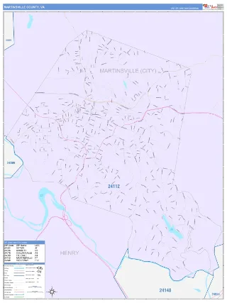 Martinsville County, VA ColorCast style ZIP Code wall map